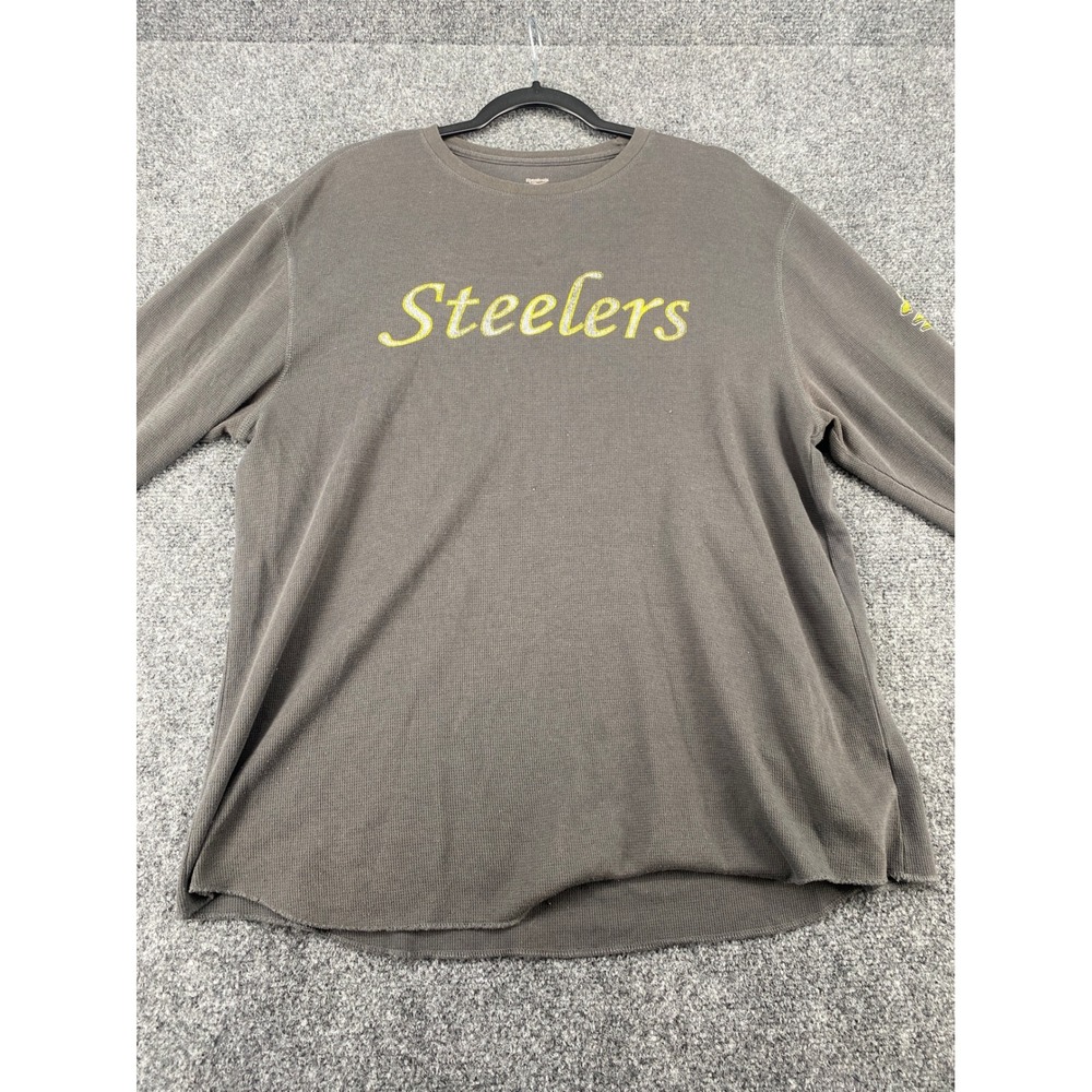 Reebok Pittsburgh Steelers Thermal Shirt Mens XL Gray Waffle Knit Long Sleeve
